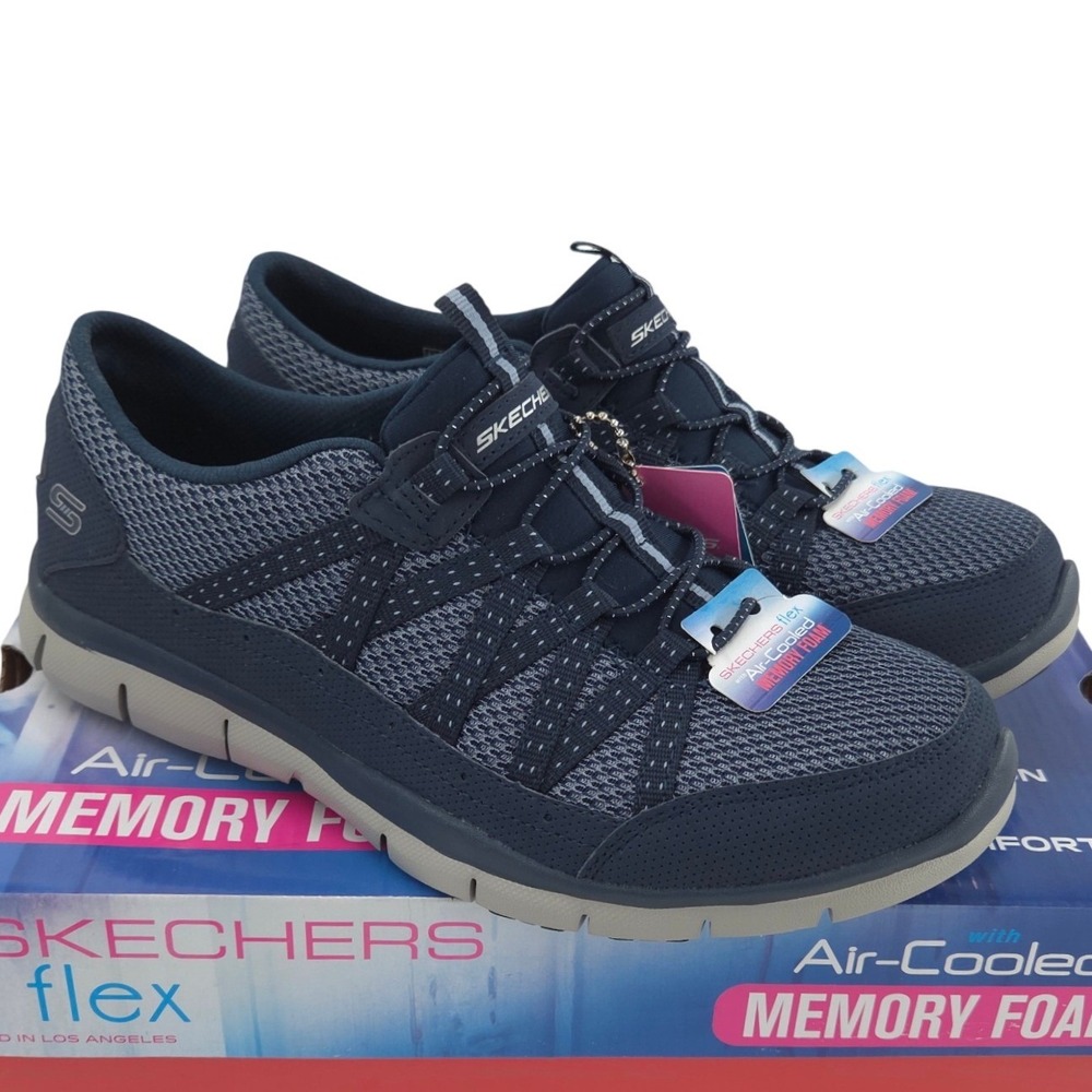 Skechers Gratis Strolling Sneakers Women 8.5 Blue Slip On Comfort Shoes NEW